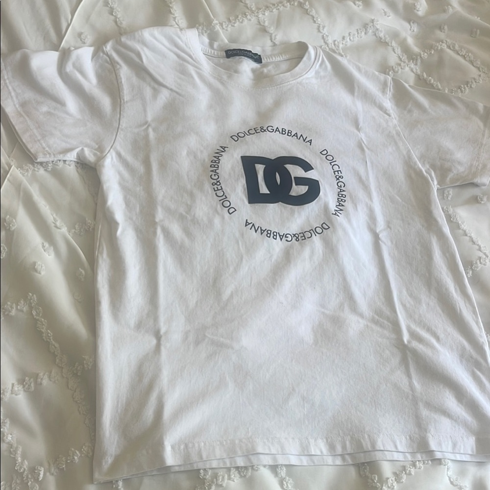 Dolce & Gabbana Mens Small White Tee with Navy Logo